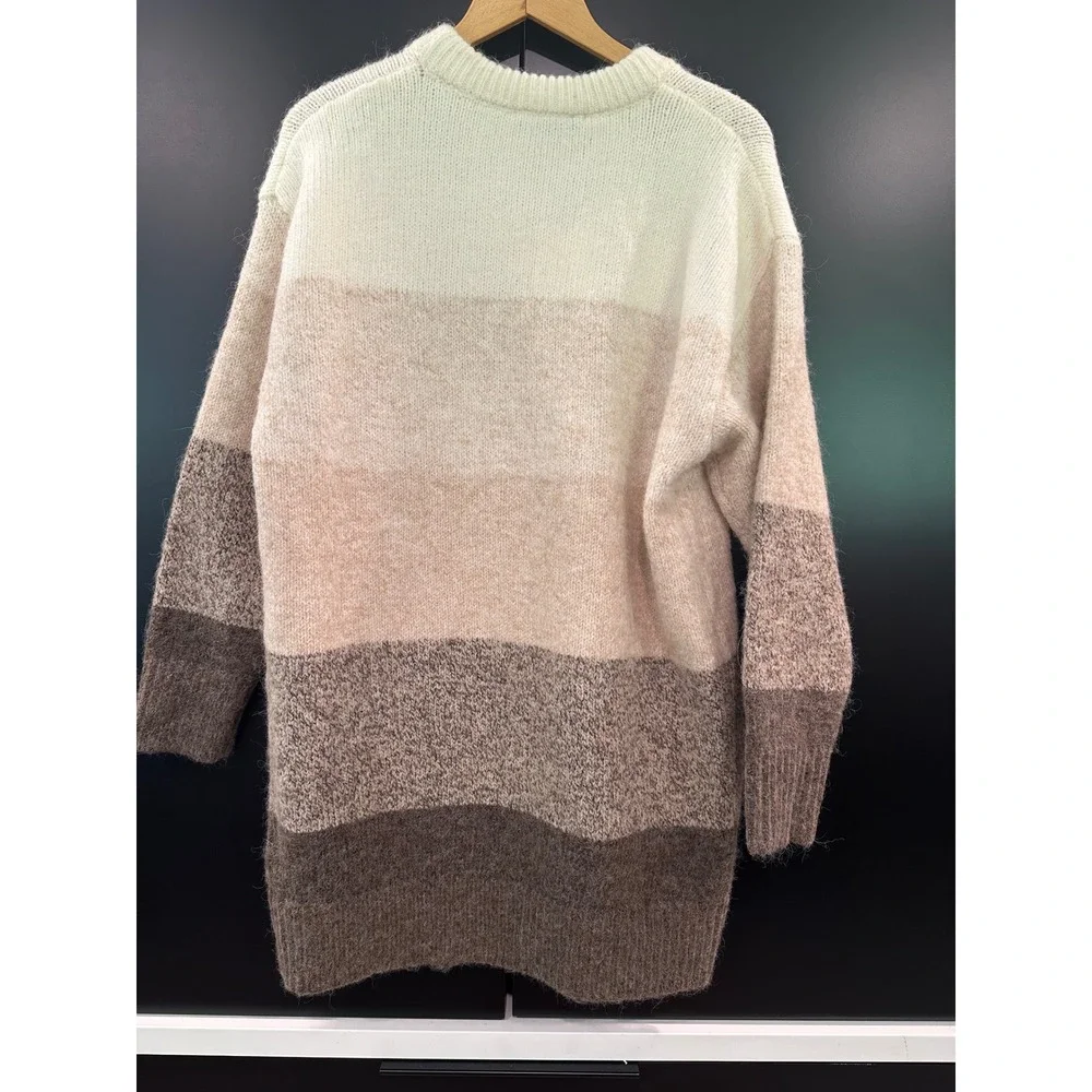 Zara Women Oversized Colorblock Knit Sweater Tunic Neutral Brown Beige Small NWT